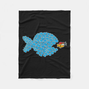 School Blue Fishes About To Get Orange Fish In Red Fleece Blanket