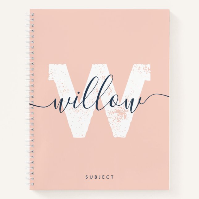 School Blush Pink Script Typography Monogram Notebook (Front)