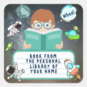 SCHOOL BOY, STUDENT BOOK, CHILD, KID, BOOK READER SQUARE STICKER