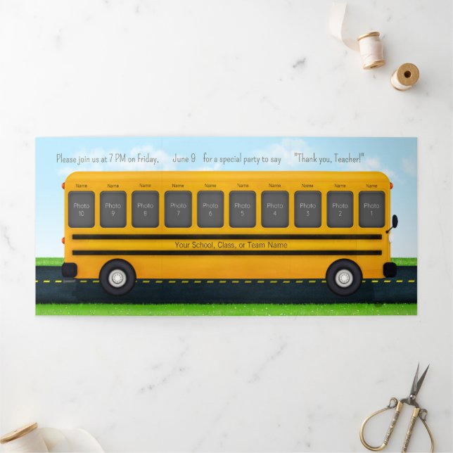 School Bus 10 Photo Graduation Party Invitation (Outside)