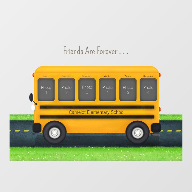 School Bus 6 Photo Frame Custom Best Friends Window Cling (Sheet)