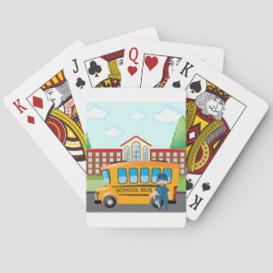 School Bus And Driver Playing Cards