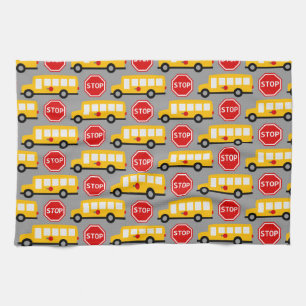 School Bus and Stop Sign Kitchen Towel