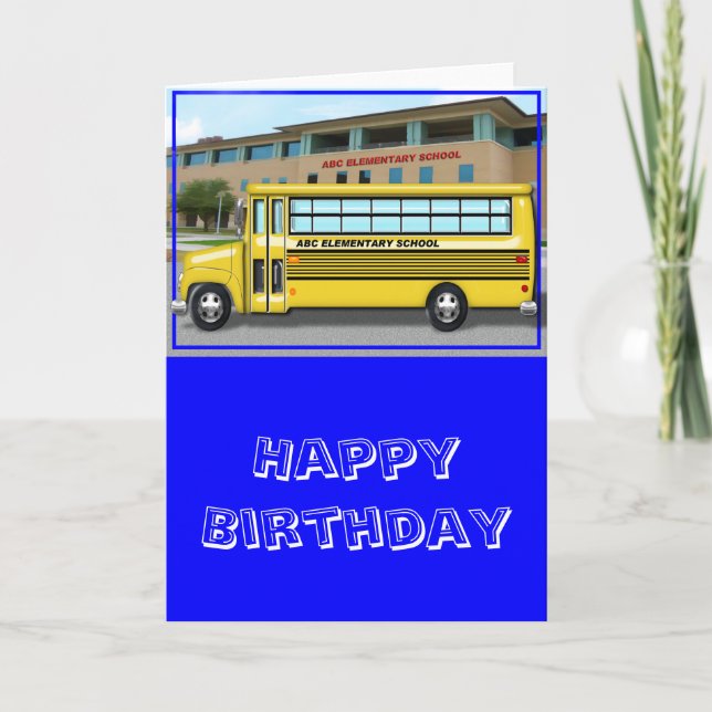 School Bus at School Card (Front)