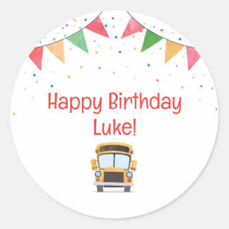 School Bus Birthday Cake Topper Classic Round Sticker