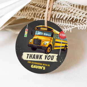 School Bus Birthday Party Round Favour Tags