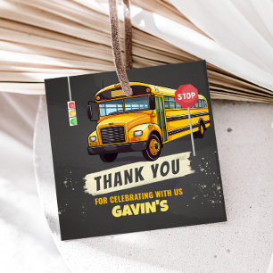 School Bus Birthday Party Square Favour Tags