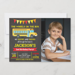 School Bus Birthday Photo Invitation