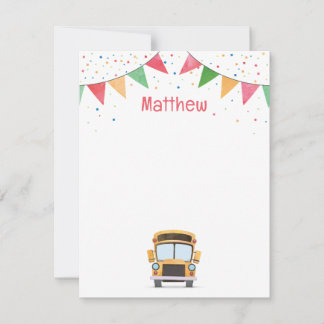 School Bus Birthday Thank You Note Card