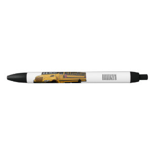 School bus cartoon illustration black ink pen