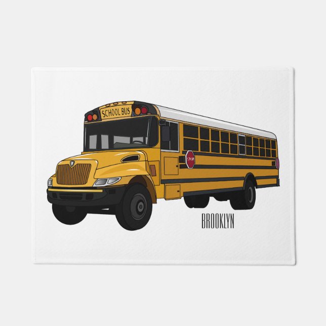 School bus cartoon illustration doormat (Front)