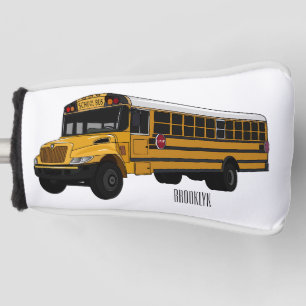 School bus cartoon illustration golf head cover