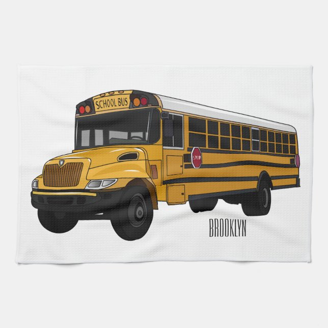 School bus cartoon illustration   kitchen towel (Horizontal)