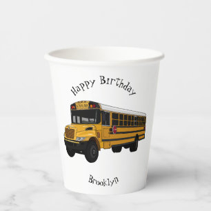 School bus cartoon illustration  paper cups