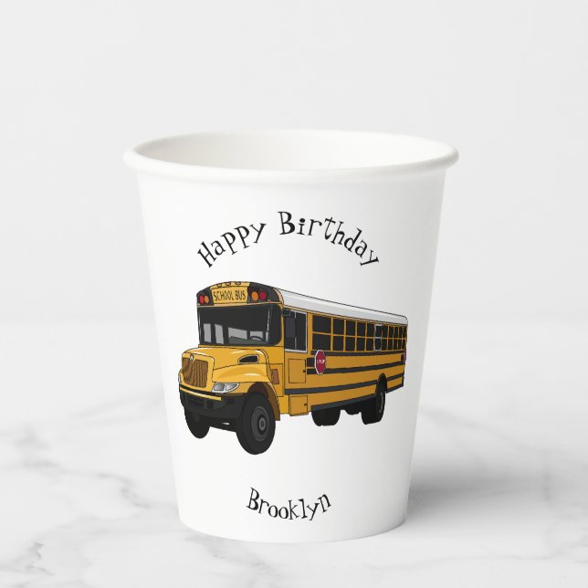 School bus cartoon illustration  paper cups (Front)