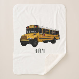 School bus cartoon illustration sherpa blanket