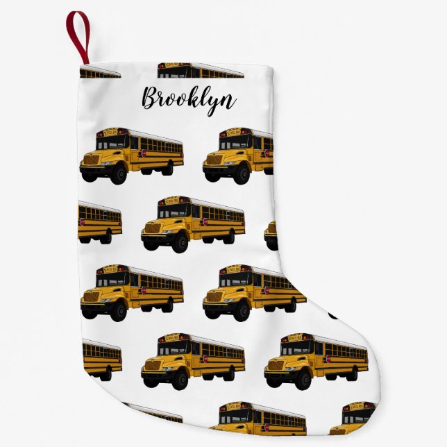 School bus cartoon illustration  small christmas stocking (Front)