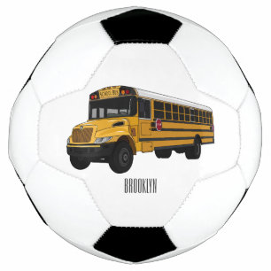 School bus cartoon illustration soccer ball
