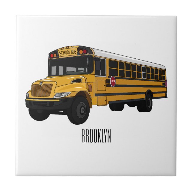 School bus cartoon illustration   tile (Front)