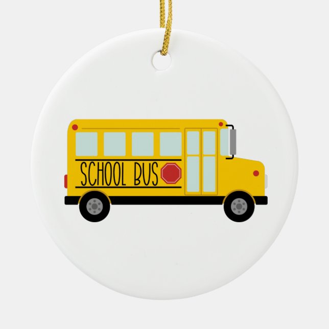 School Bus Ceramic Ornament (Front)