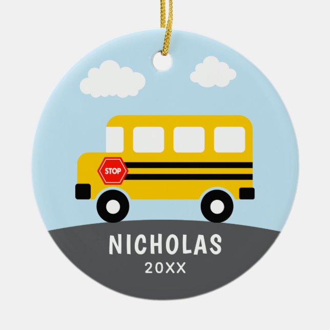 School Bus  Ceramic Ornament (Front)