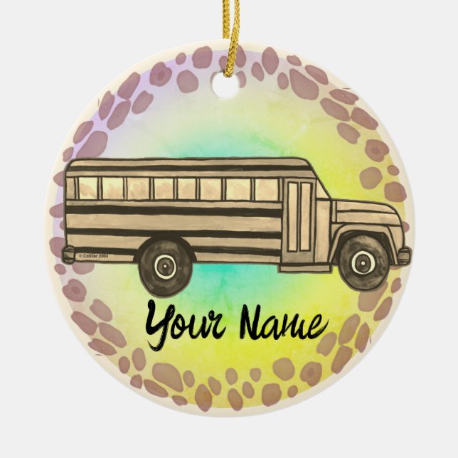 School Bus  Ceramic Ornament (Front)