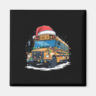 School Bus Christmas Tree Cute Santa Hat Lights Xm Magnet