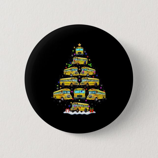 School Bus Christmas Tree Funny Santa Bus Driver P 2 Inch Round Button (Front)