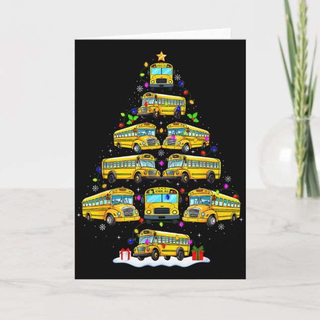 School Bus Christmas Tree Funny Santa Bus Driver P Card (Front)