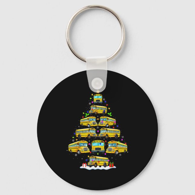 School Bus Christmas Tree Funny Santa Bus Driver P Keychain (Front)