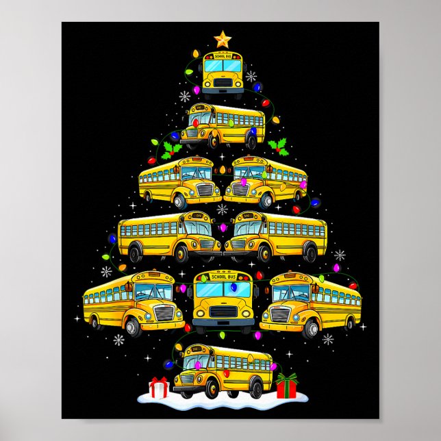 School Bus Christmas Tree Funny Santa Bus Driver P Poster (Front)