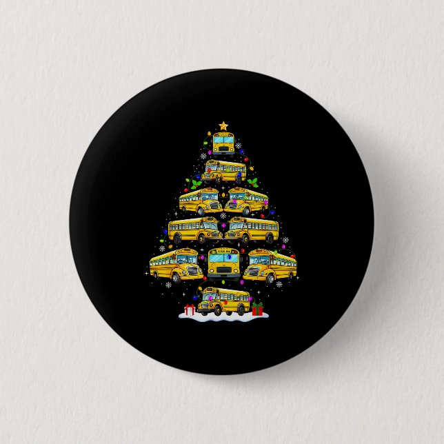 School Bus Christmas Tree Lights Bus Driver Xmas P 2 Inch Round Button (Front)