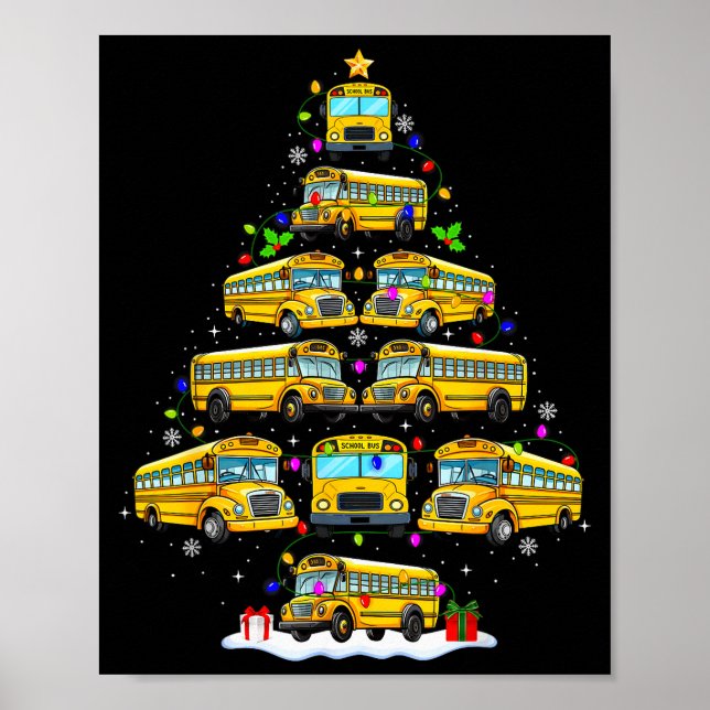 School Bus Christmas Tree Lights Bus Driver Xmas P Poster (Front)