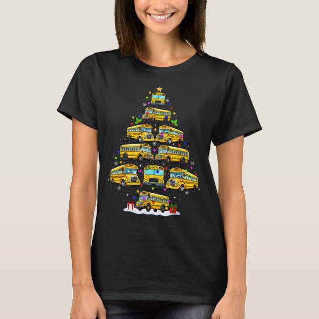 School Bus Christmas Tree Lights Bus Driver Xmas P T-Shirt (Front)
