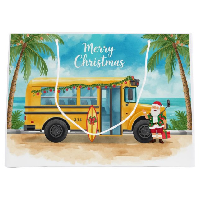 School Bus Christmas with Santa  Large Gift Bag (Front)