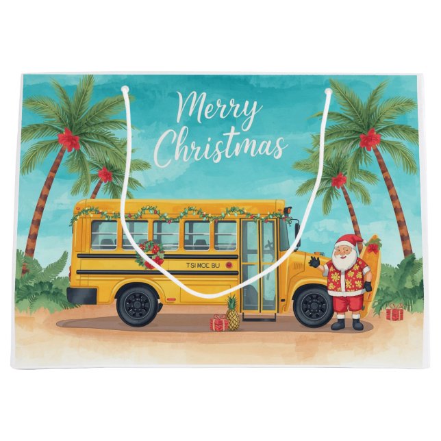 School Bus Christmas with Santa  Large Gift Bag (Front)