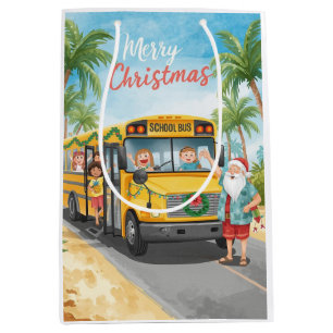 School Bus Christmas with Santa Medium Gift Bag