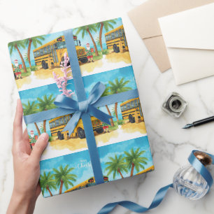 School Bus Christmas with Santa Wrapping Paper