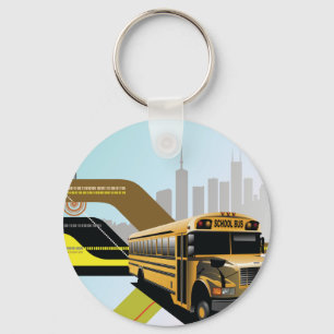 School Bus City Scene Keychain