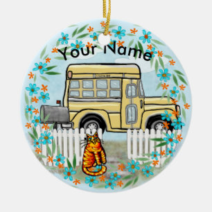 School Bus Day custom name Ceramic Ornament