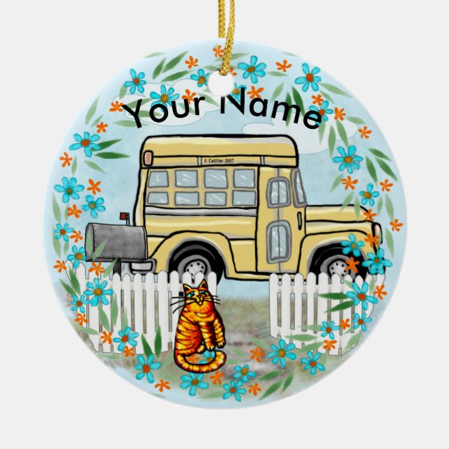 School Bus Day  custom name Ceramic Ornament (Front)