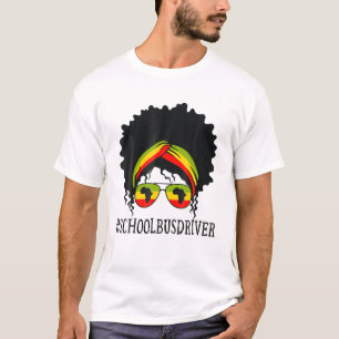 School Bus Driver African Women Messy Bun Black Hi T-Shirt