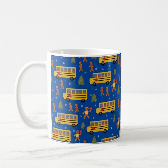 School Bus Driver Christmas Gingerbread Pattern Coffee Mug (Left)