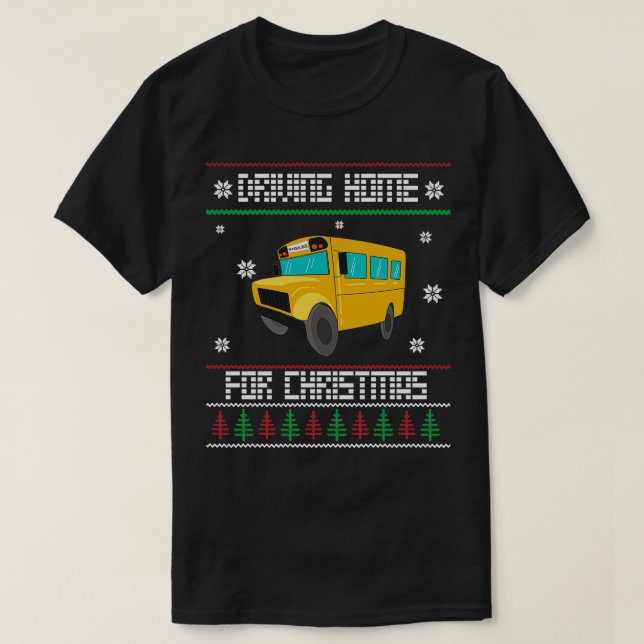 School Bus Driver Christmas Ornament Retro Ugly Sw T-Shirt (Design Front)