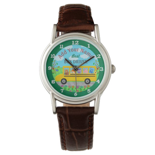 School Bus Driver Cute Animals | Personalized Name Watch (Front)