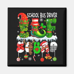 School Bus Driver Elf Squad Xmas Colorful Elf Hat Magnet