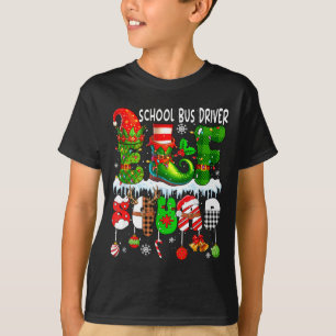 School Bus Driver Elf Squad Xmas Colorful Elf Hat  T-Shirt
