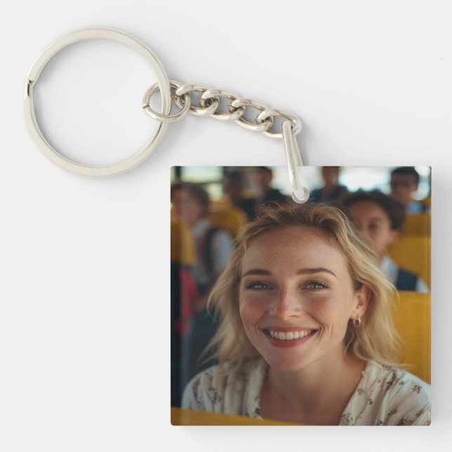School Bus Driver Photo Customize Keychain (Front)