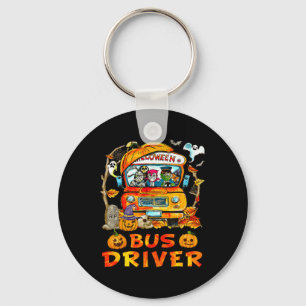 School Bus Driver Pumpkin Season Skeleton Fall Hal Keychain