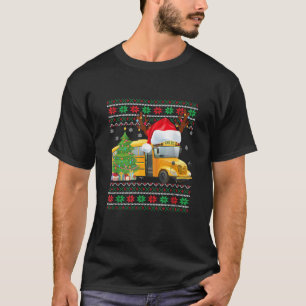 School Bus Driver Reindeer Santa Hat Ugly Christma T-Shirt